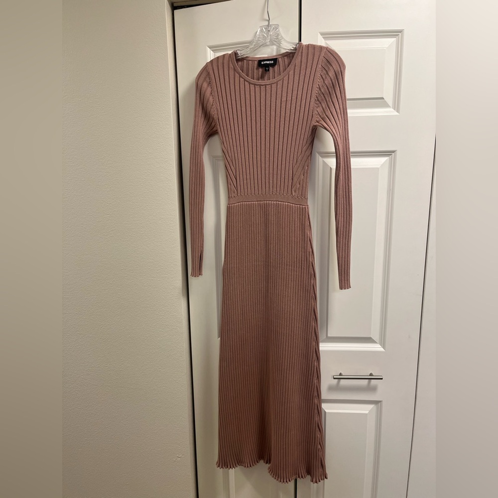 Express Long Sleeve Ribbed Sweater Dress in Mauve